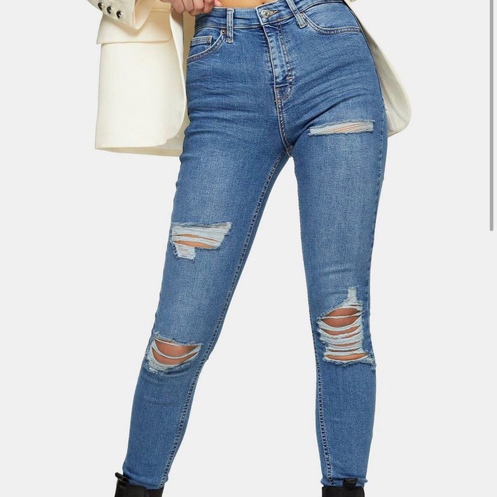 Topshop Mid Blue Jamie super rip skinny jeans